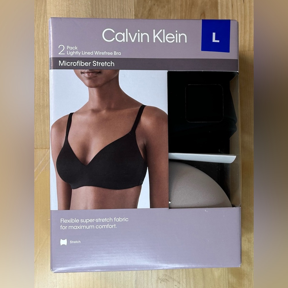 Calvin Klein 2 Pack Lightly Lined Wireless Bras Black Nude Large NWT